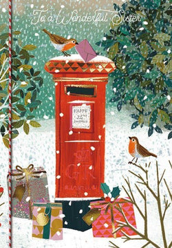 Sister Christmas Card - Snowy Post Robin
