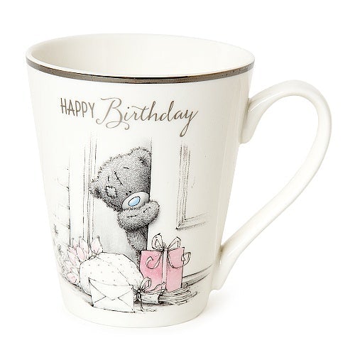 General Gift - Mug / Happy Birthday & Cute Teddy Opens The Door (Luxury Boxed)
