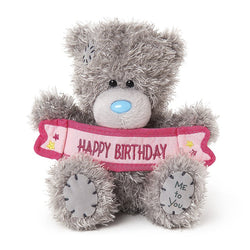 Birthday Gift - Soft Toy / Teddy Holding Pink HAPPY BIRTHDAY Banner