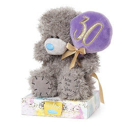 Birthday Gift - Soft Toy / Age 30 - Cute Teddy Holding Purple Soft Balloon