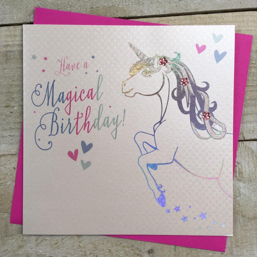 Birthday Card - 'Have A Magical Birthday' / Unicorn & Hearts