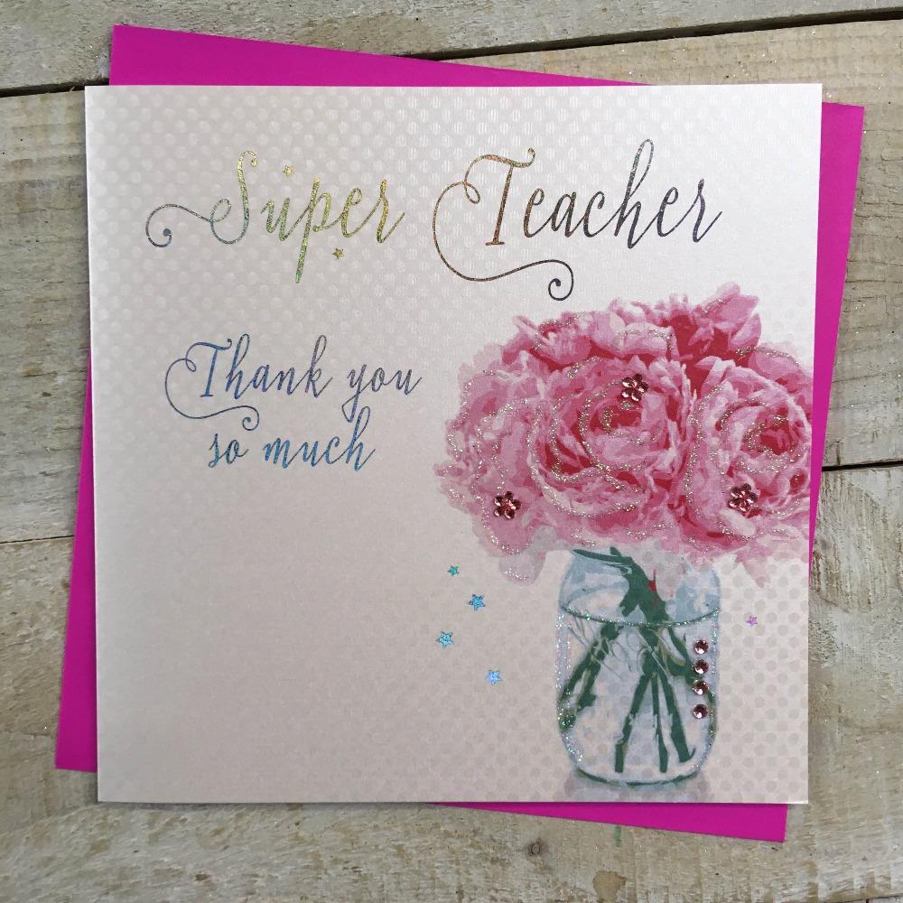 Thank You Card - Teacher / Bunch Of Pink Flowers