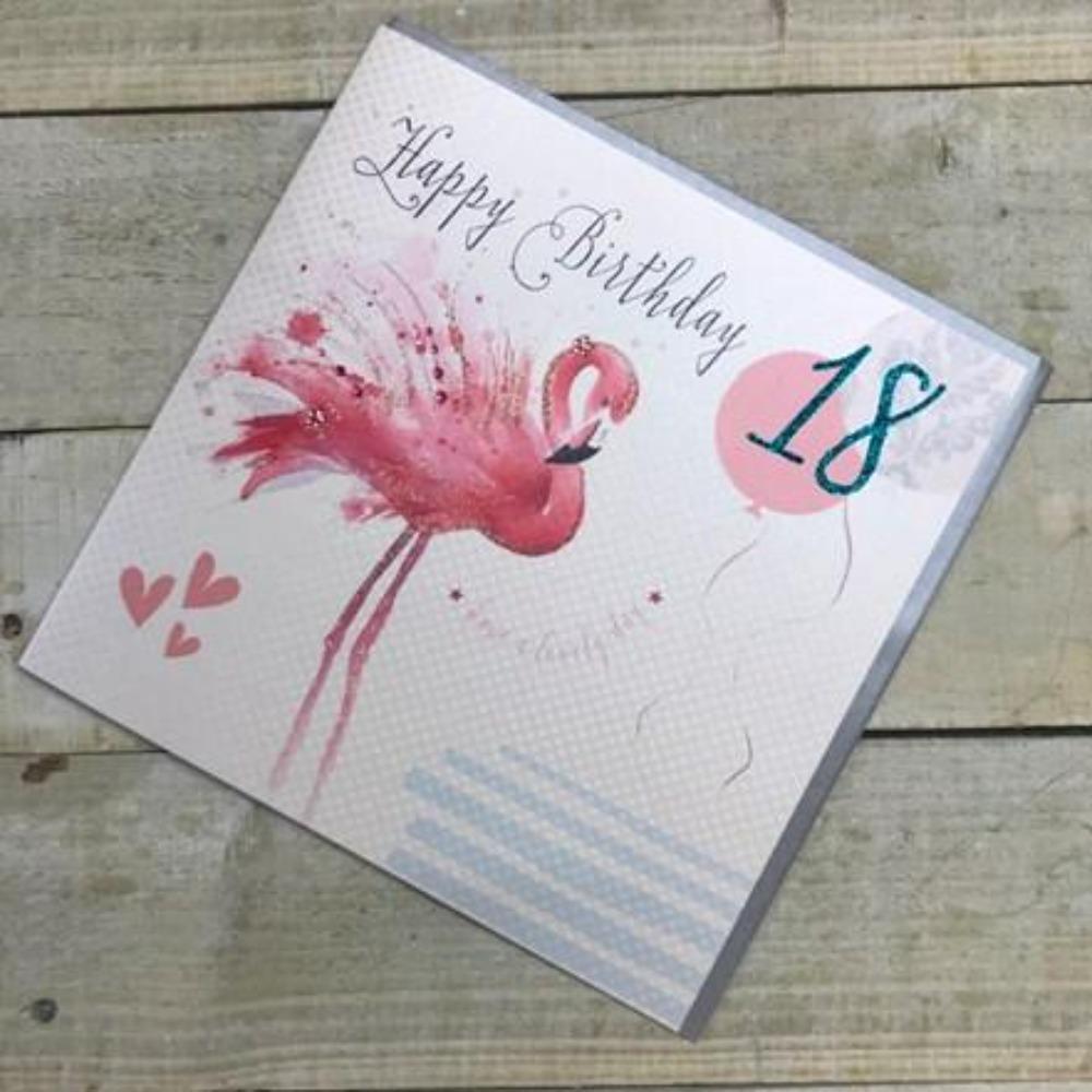Age 18 Birthday Card - A Fabulous Pink Flamingo & 18  (Large Card)