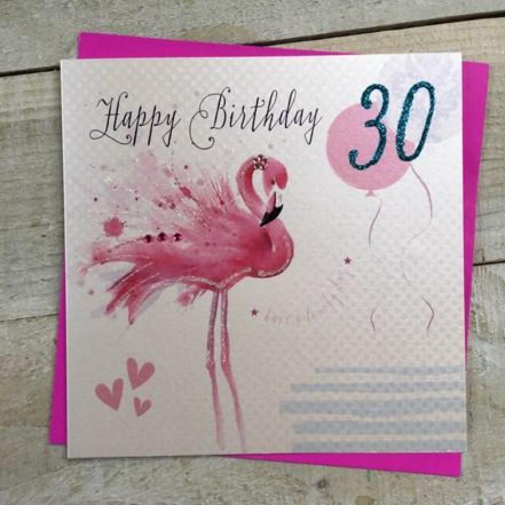 Age 30 Birthday Card - A Gorgeous Flamingo & Two Balloons  (Large Card)