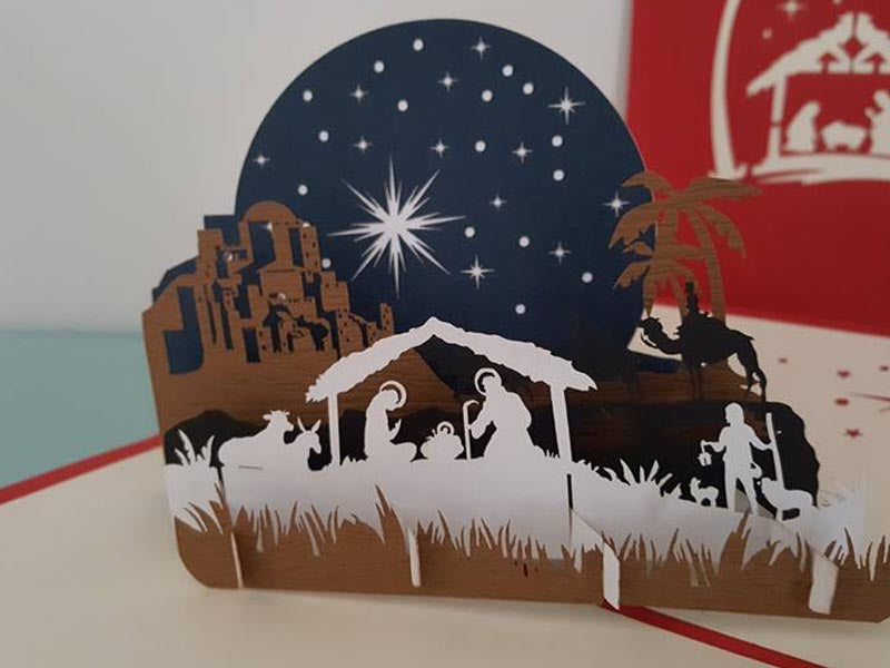 Christmas Pop Up Card - / Bethlehem Night Sky & Nativity Scene