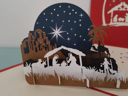 Christmas Pop Up Card - / Bethlehem Night Sky & Nativity Scene