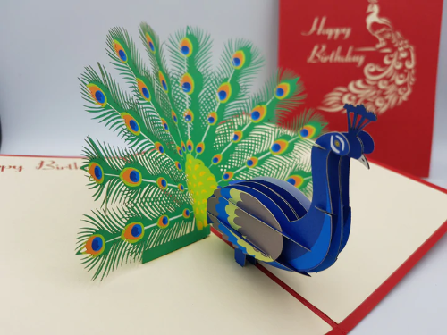Birthday Pop Up Card - Peacock
