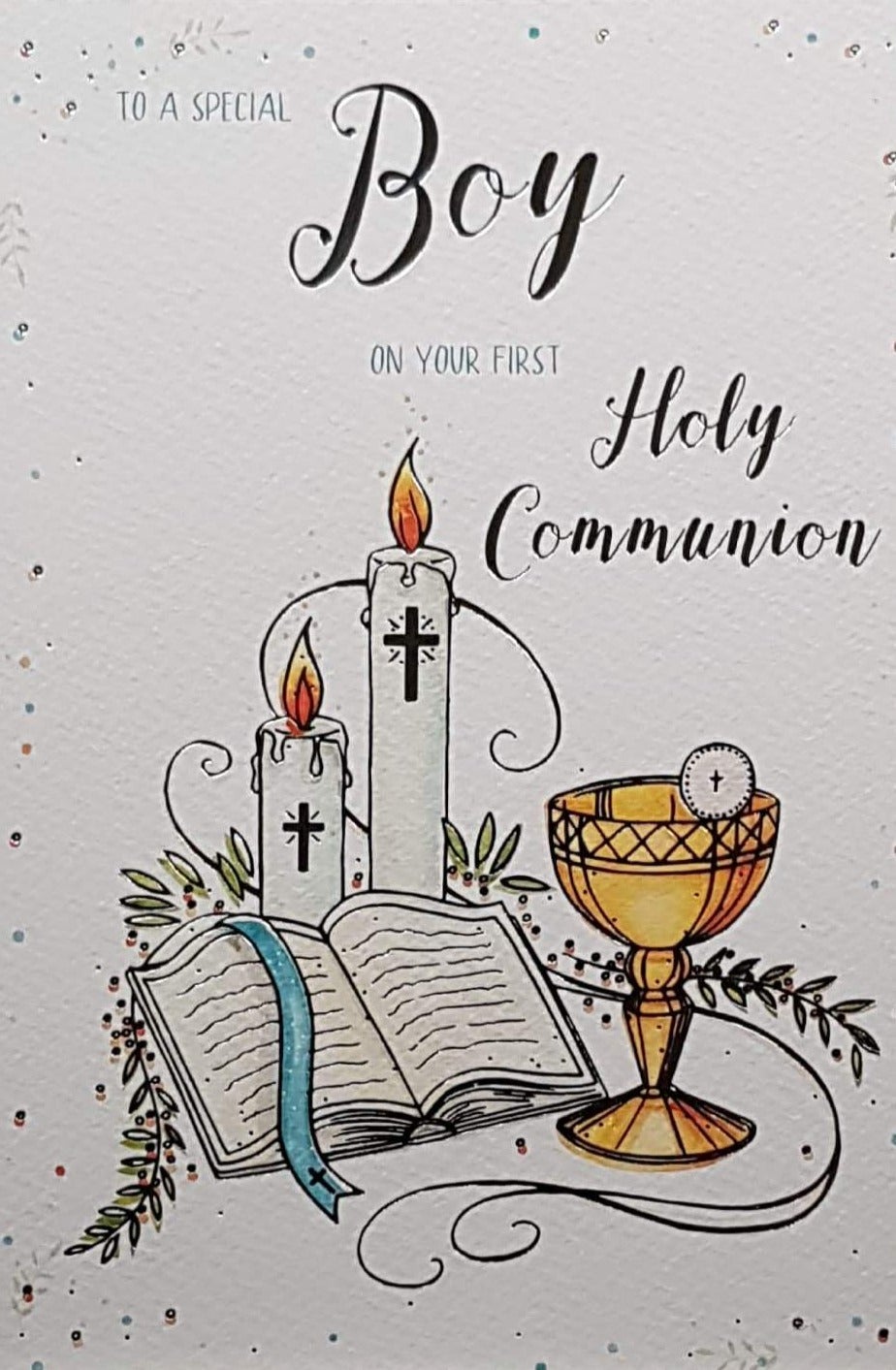 Communion Card - Boy - To A Special Boy & Chalice & Candles on White Background