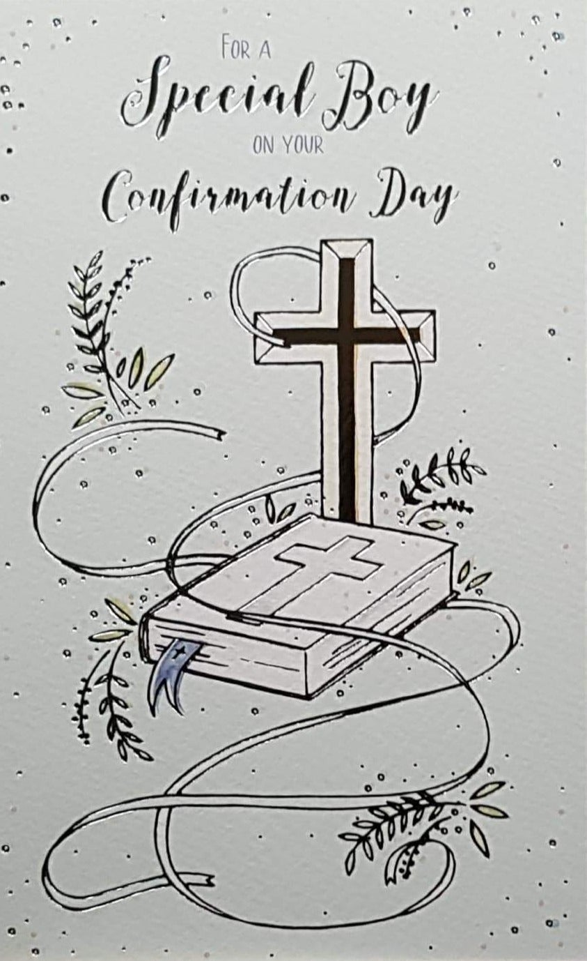 Confirmation Card - Boy - To A Special Boy & Bible & Cross on White Background
