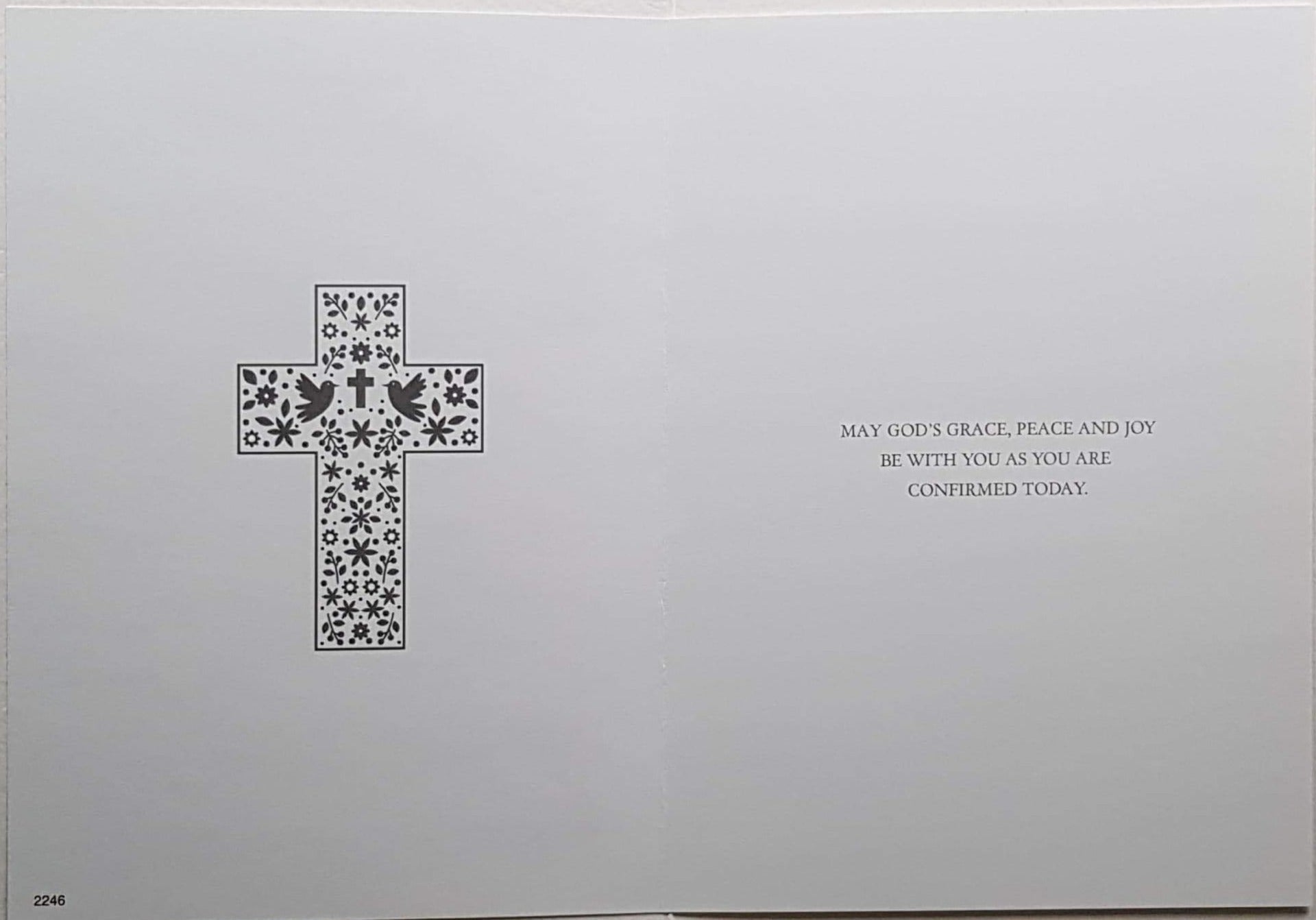 Confirmation Card - Gender Neutral - God Bless You Always & Doves & Flowers Inside Cross