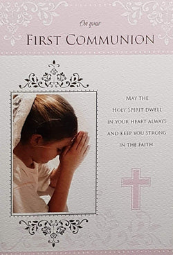 Communion Card - Girl - On Your First Communion & Girl Praying in Communion Dress