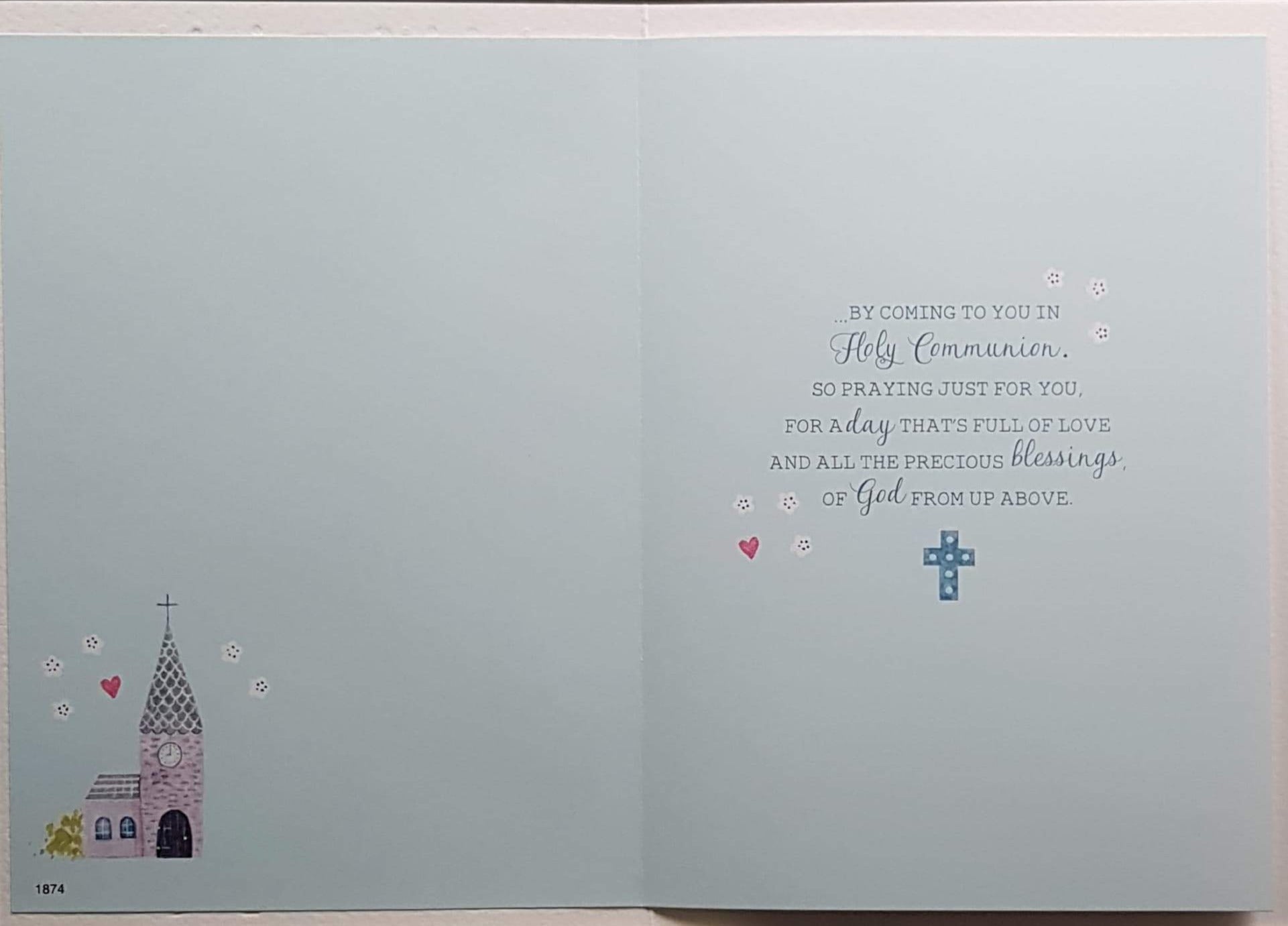 Communion Card - Gender Neutral - On Your First Communion & Church & Colourful Floral Border