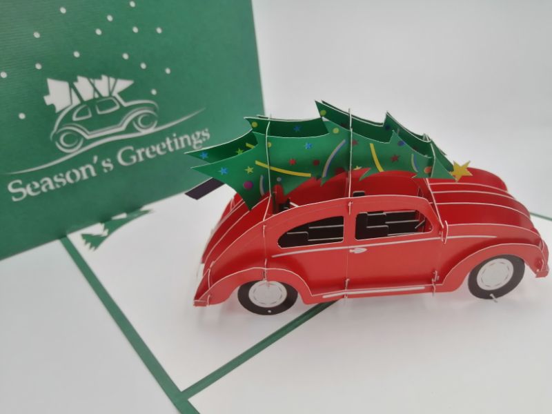 Christmas Pop Up Card - Christmas Car / Red Car Carrying Christmas Tree