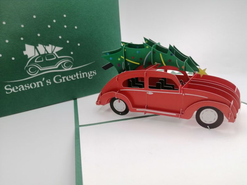 Christmas Pop Up Card - Christmas Car / Red Car Carrying Christmas Tree