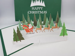 Christmas Pop Up Card - Santa & Reindeer Going Through Forest