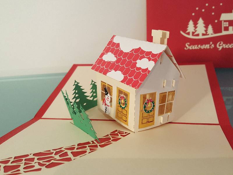 Christmas Pop Up Card -  Cute Christmas Cottage