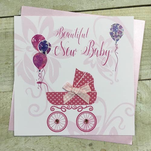 New Baby Card - Girl / Pink Pram