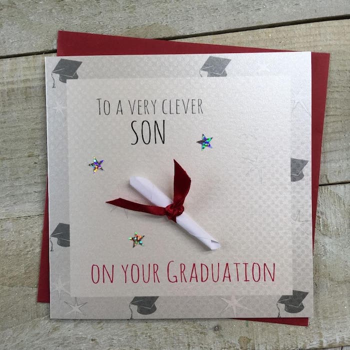 Graduation Card - Son / Certificate With Red Bow