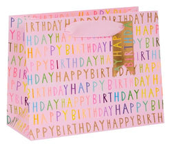Gift Wrap - Gift Bag / Landscape Medium - Birthday Script Pink