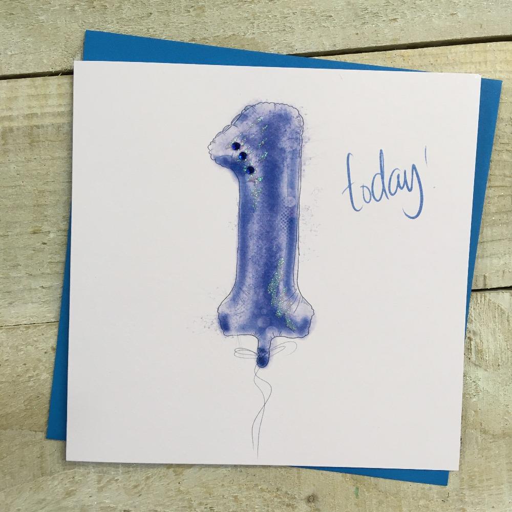 Birthday Card - Age 1 / '1 Today!' & Blue '1' Balloon