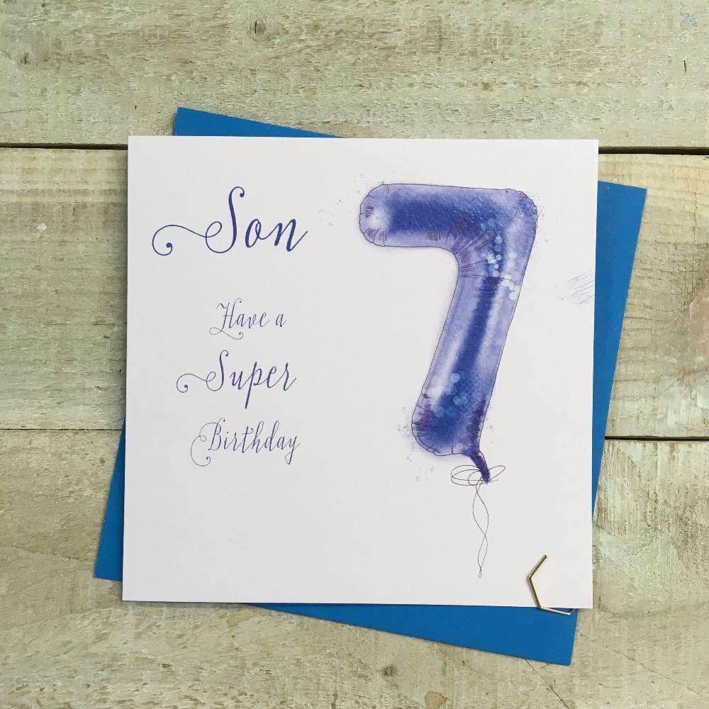 Birthday Card - Age 7 / Son / Blue '7' Balloon