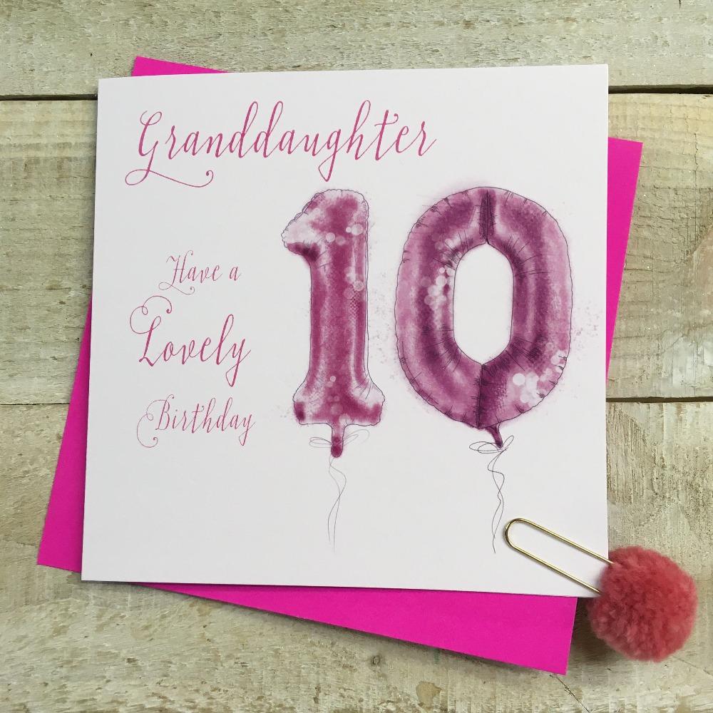 Birthday Card - Age 10 / Granddaughter / Pink '10' Balloon