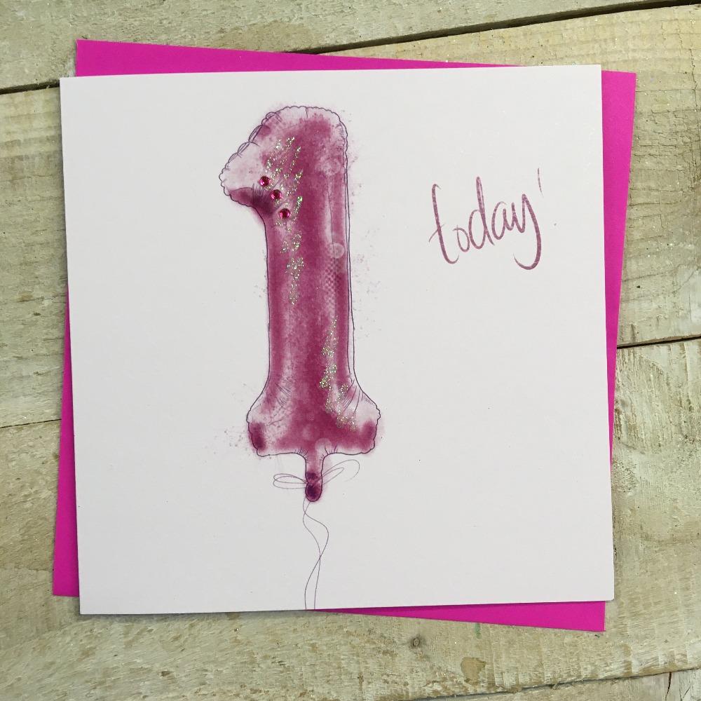 Birthday Card - Age 1 / Pink '1' Balloon / '1 Today!'