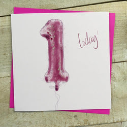 Birthday Card - Age 1 / Pink '1' Balloon / '1 Today!'