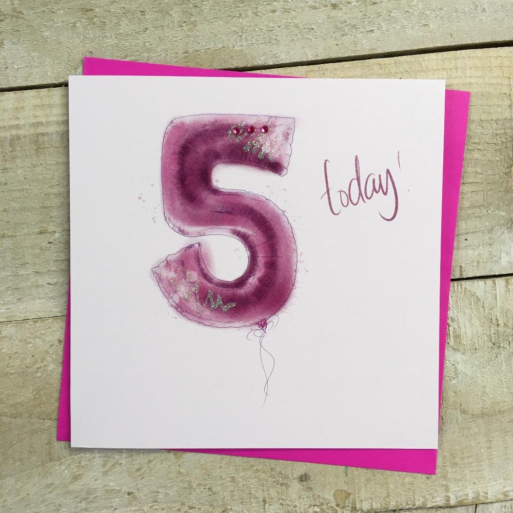 Birthday Card - Age 5 / Pink 5 Balloon '5 Today!'