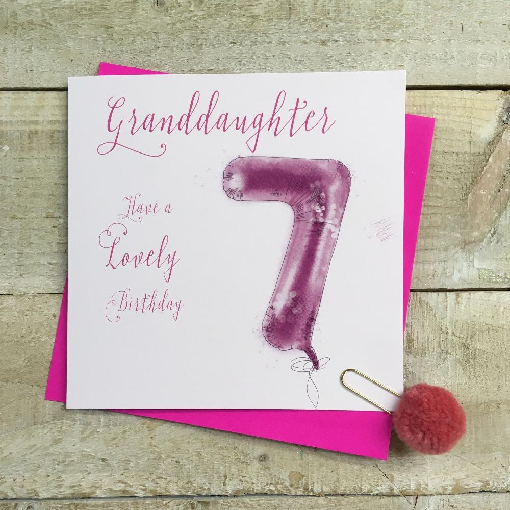 Birthday Card - Age 7 / Granddaughter / Pink '7' Balloon