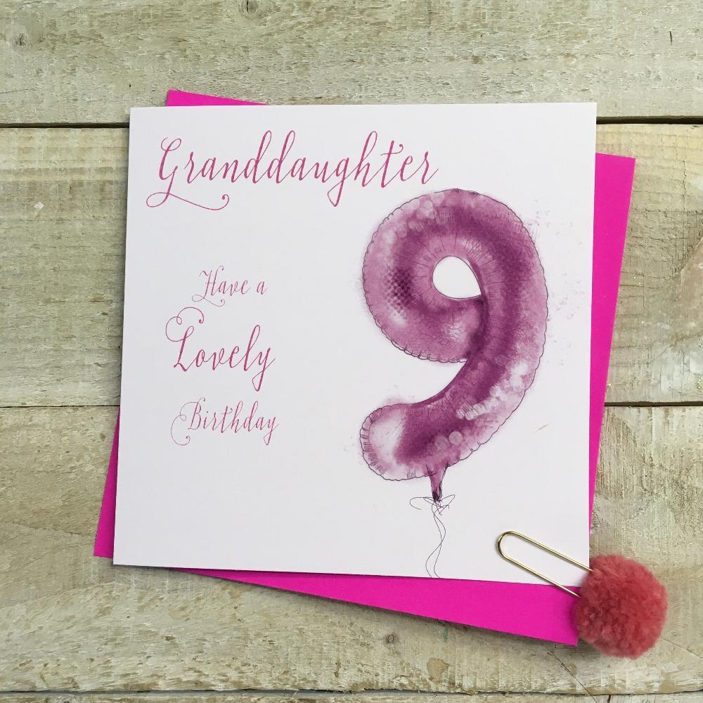 Birthday Card - Age 9 / Granddaughter / Pink '9' Balloon