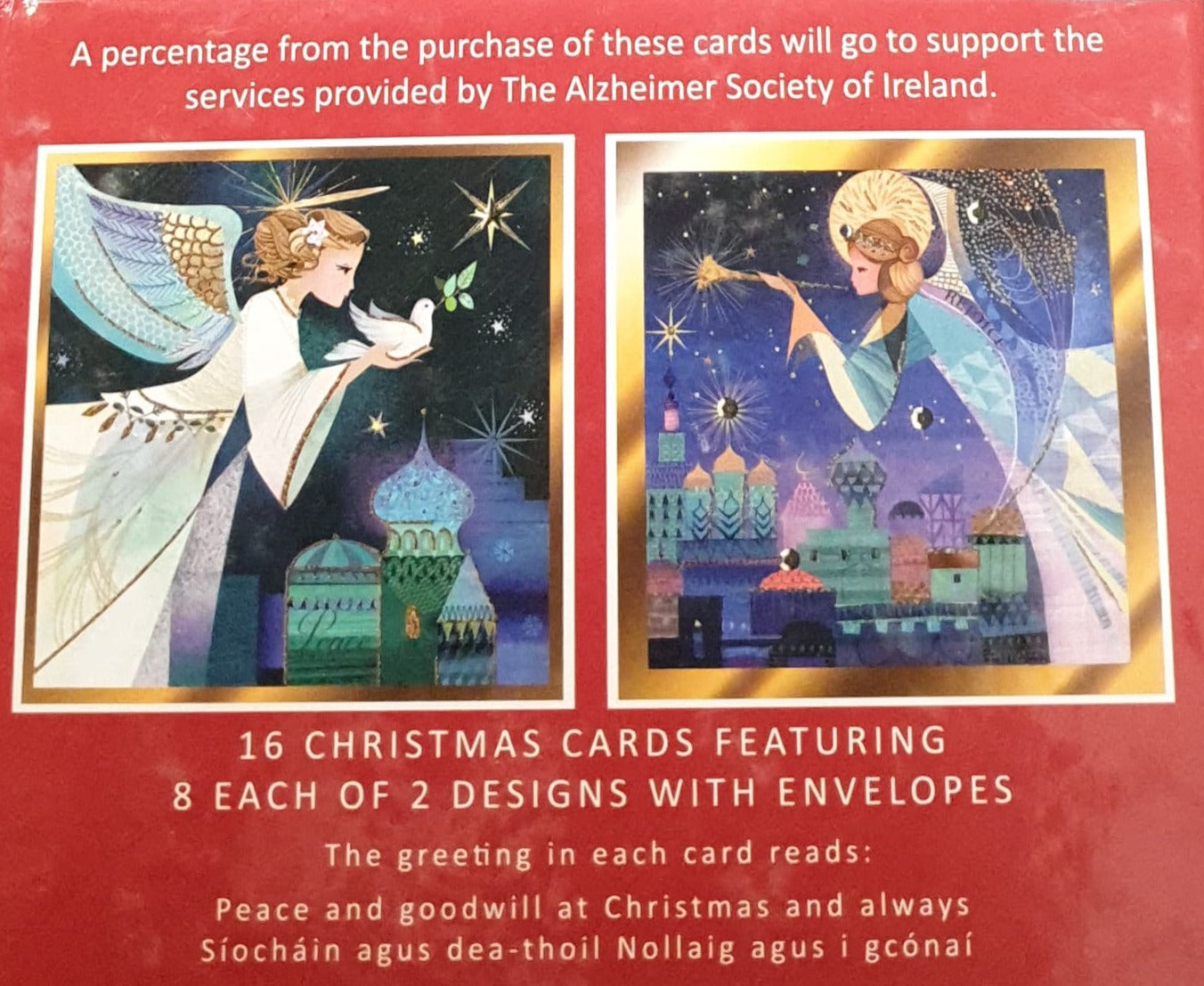 Charity Christmas Card (In Irish & English) - Box of 16 / Alzheimer Society of Ireland -  Angel Holding Dove