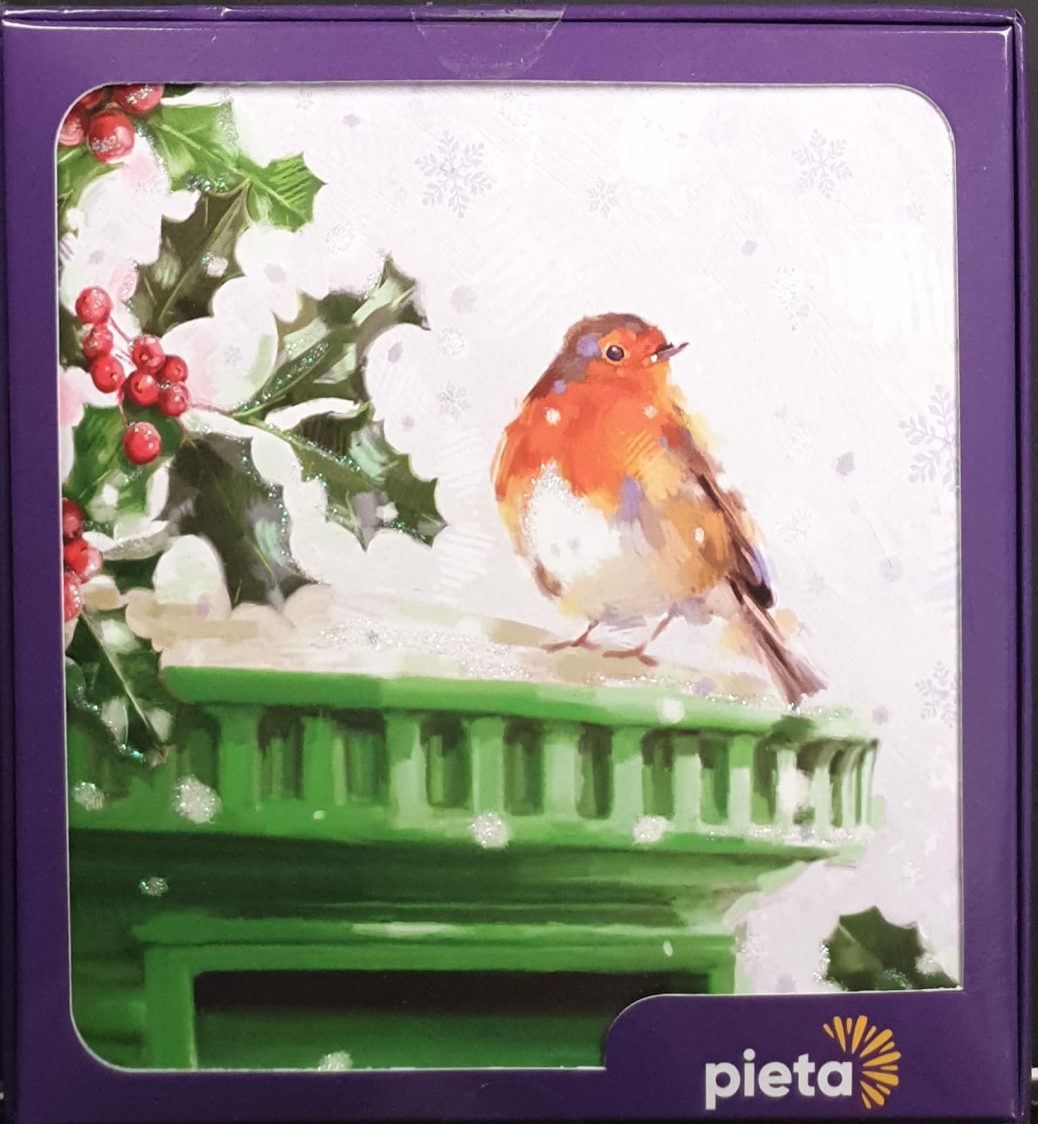 Charity Christmas Card (In Irish & English) - Box of 16 / Pieta - Robin on Post Box & Holly