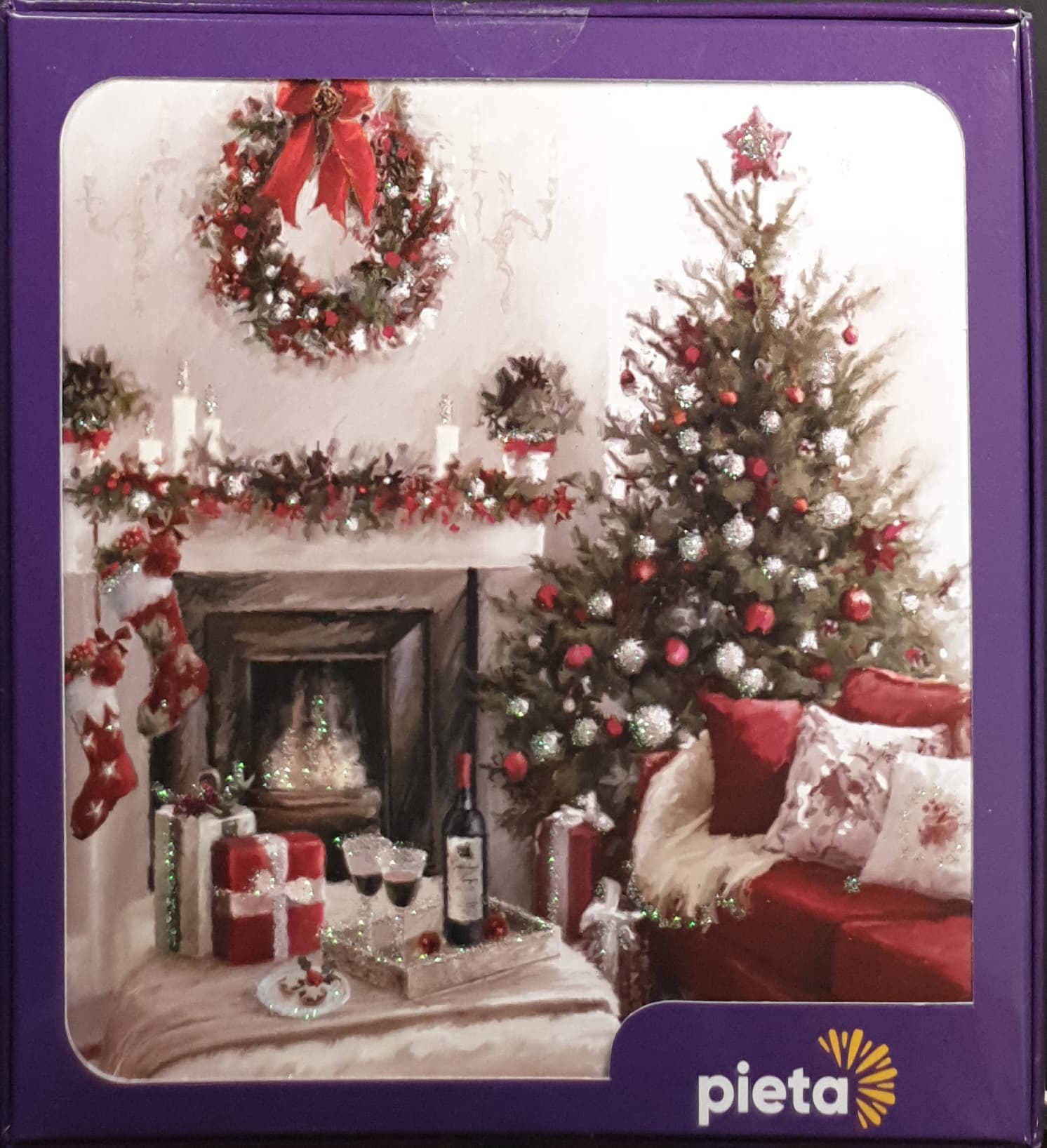 Charity Christmas Card (In Irish & English) - Box of 16 / Pieta - Decorated Christmas Tree in Living Room