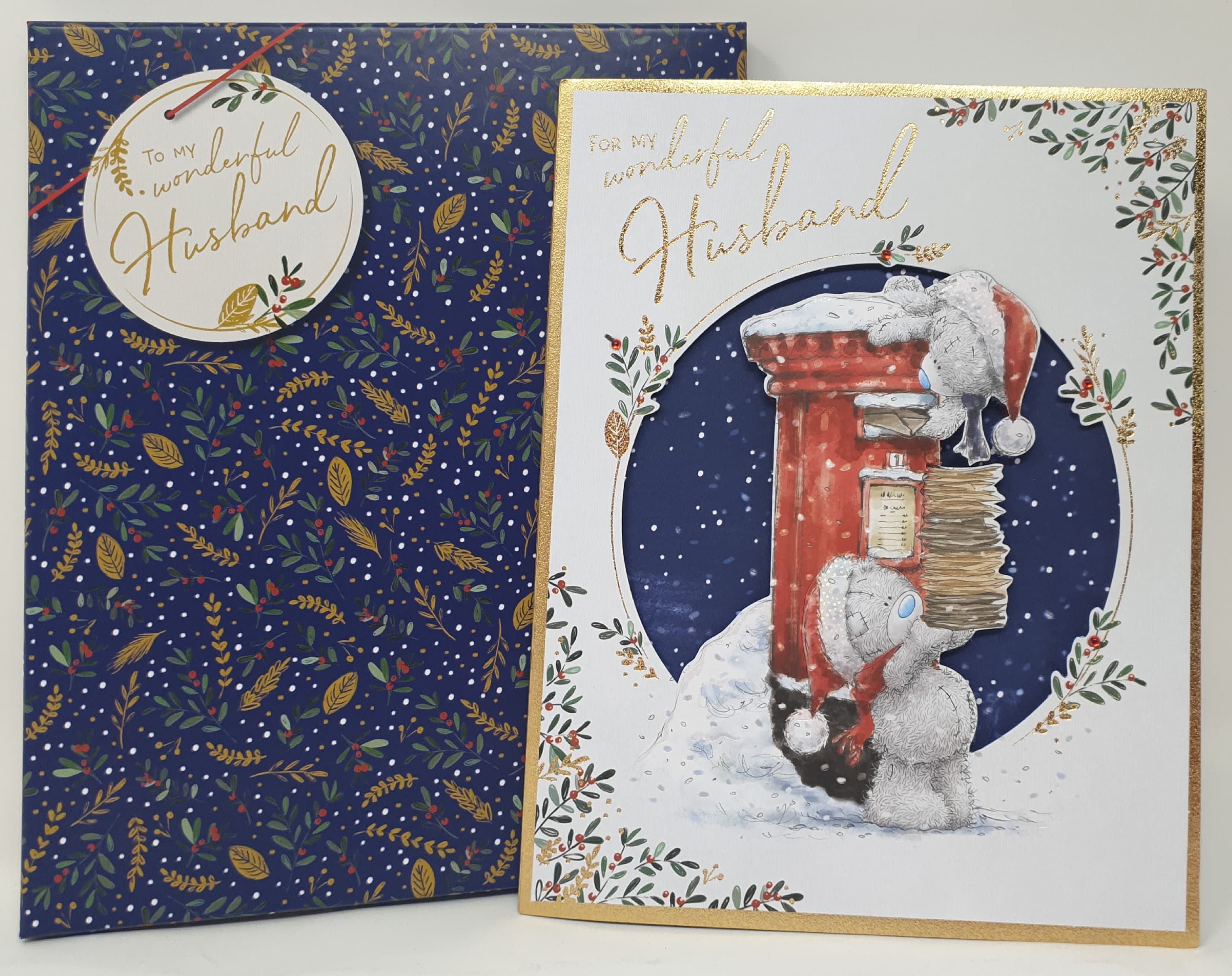 Husband Christmas Card / Cute Bears Putting Letters in Post Box (Card In A Presentation Box)