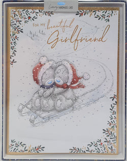 Girlfriend Christmas Card - Beautiful Girlfriend / Two Bears on Sled (Card In A Presentation Box)