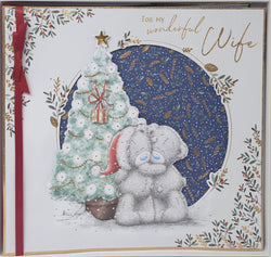 Wife Christmas Card / Cute Bears Hugging Beside Christmas Tree (Card In A Presentation Box)