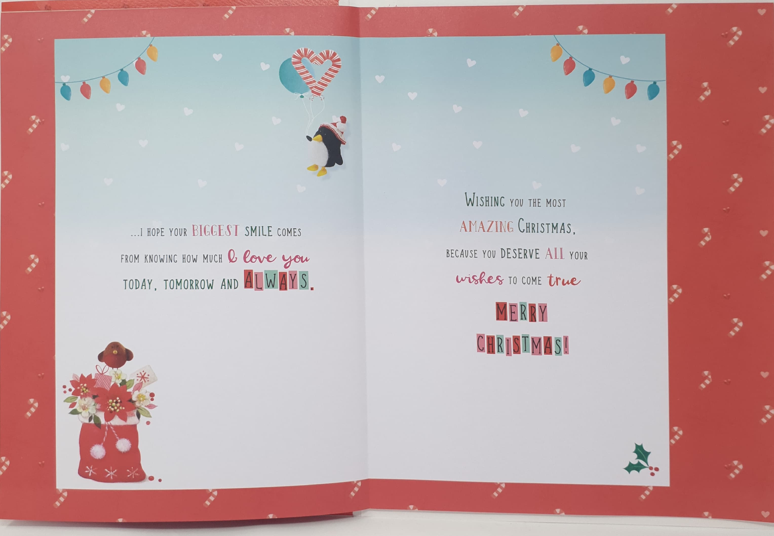 Wife Christmas Card - Two Teddy Bears with Gifts & Hearts (Card In A Presentation Box)