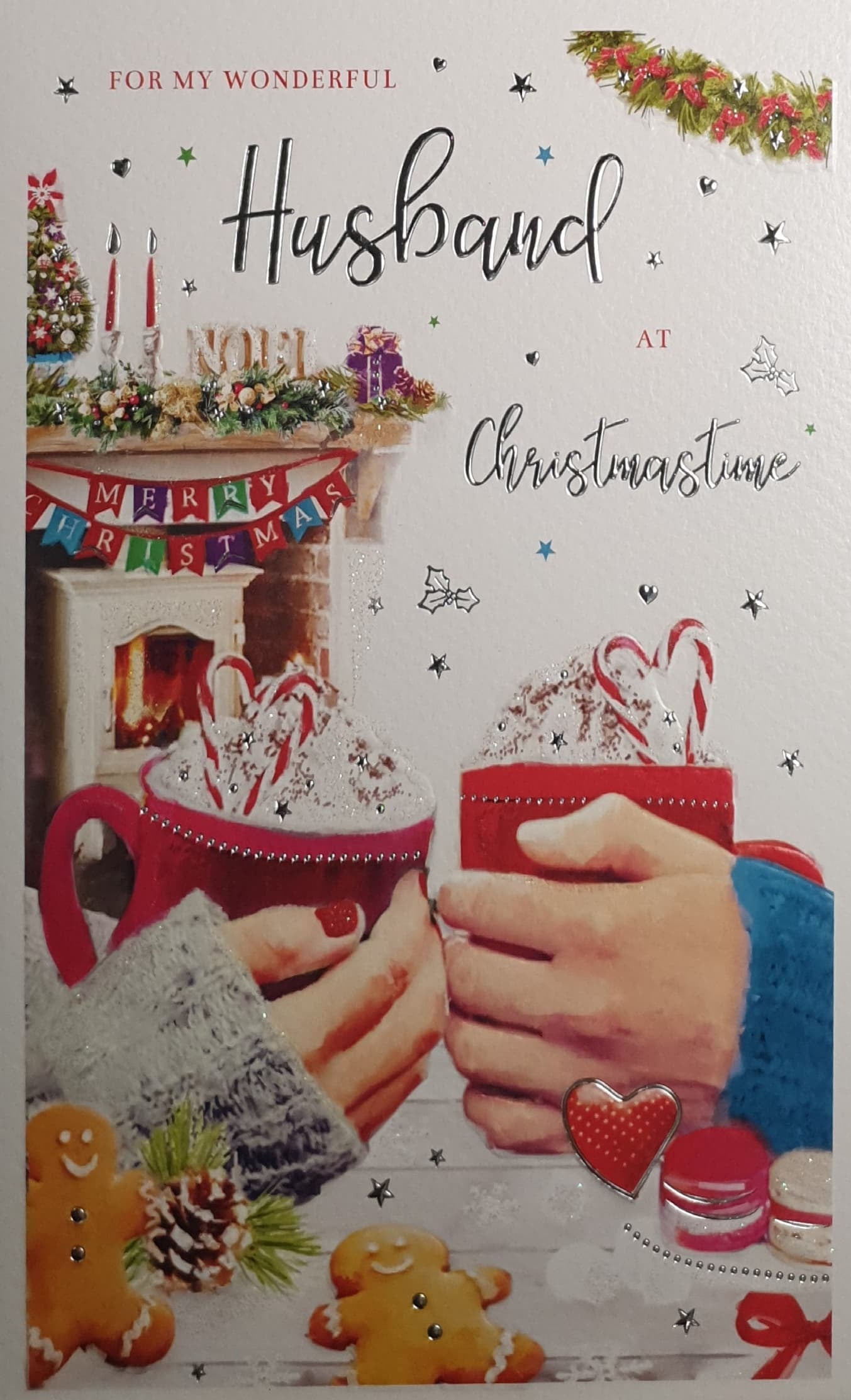 Husband Christmas Card - Christmas Time / Couple Holding Hot Chocolate