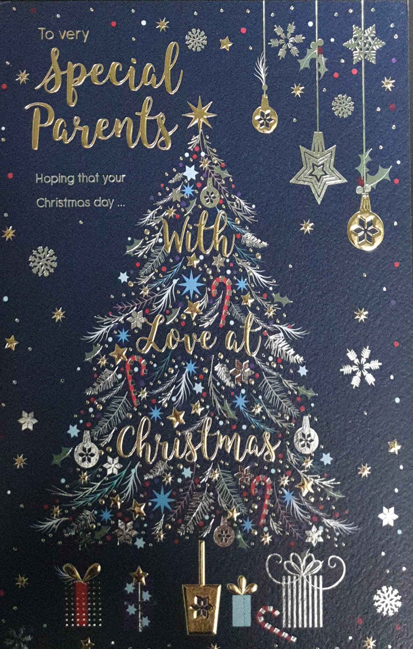 Special Parents Christmas Card - With Love At Christmas / Sparkly Tree