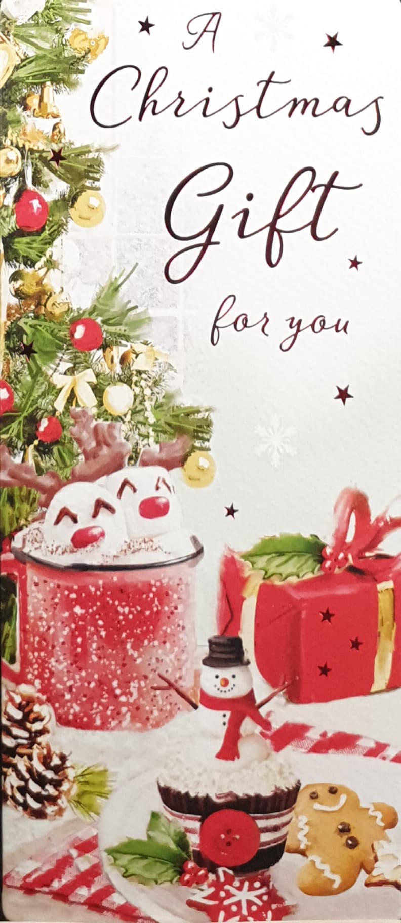 Money Wallet Christmas Card - A Christmas Gift / Snowman Cupcake & Hot Chocolate