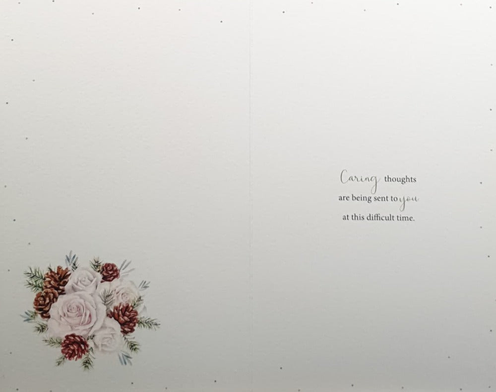 Thinking Of You Christmas Card - Pastel Pink Roses & Pine Cone