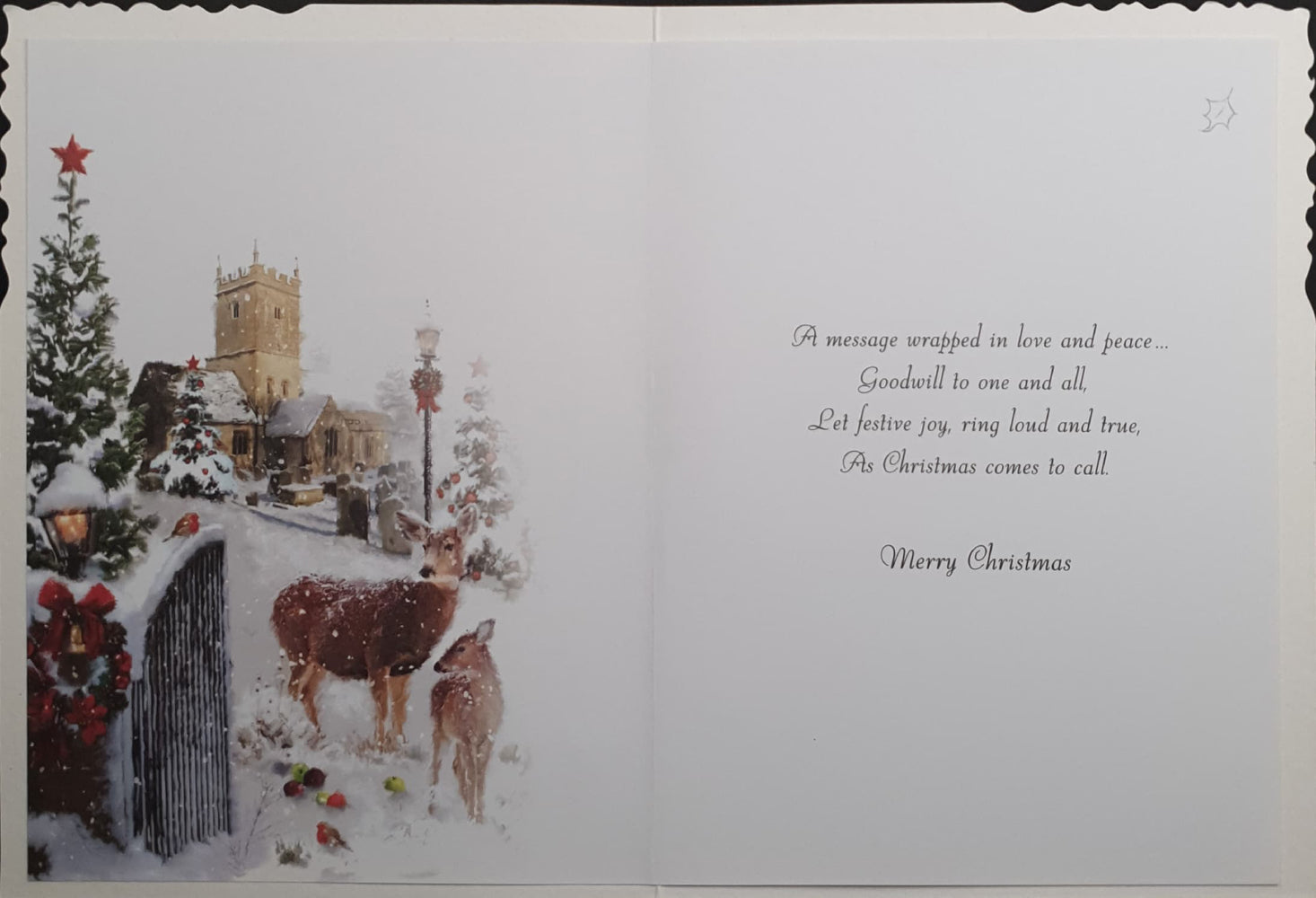 General Christmas Card - A Christmas Message / Deer in The Snow Near Church