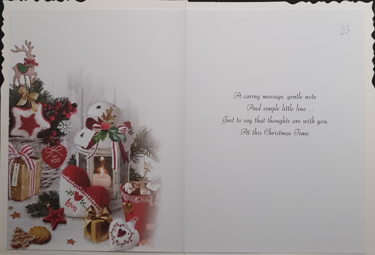 General Christmas Card - A Caring Thought / Red & White Christmas Decorations