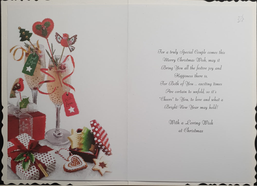 Daughter & Her Fiance Christmas Card - Glasses of Champagne & Red Decorations