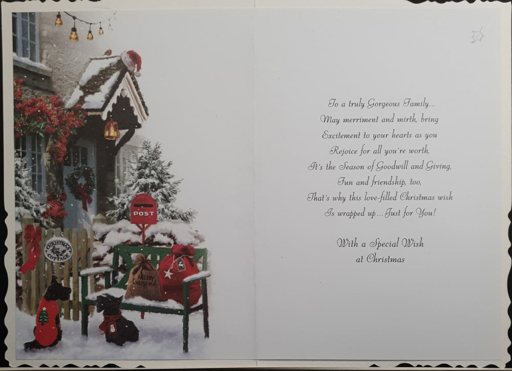 Son & His Family Christmas Card - Puppies & Post Box Out in the Snow