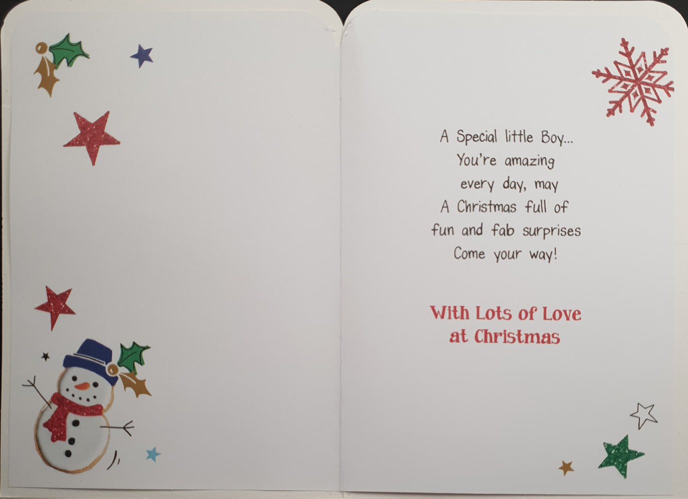 Special Boy Christmas Card - Snowman & Lots Of Stars
