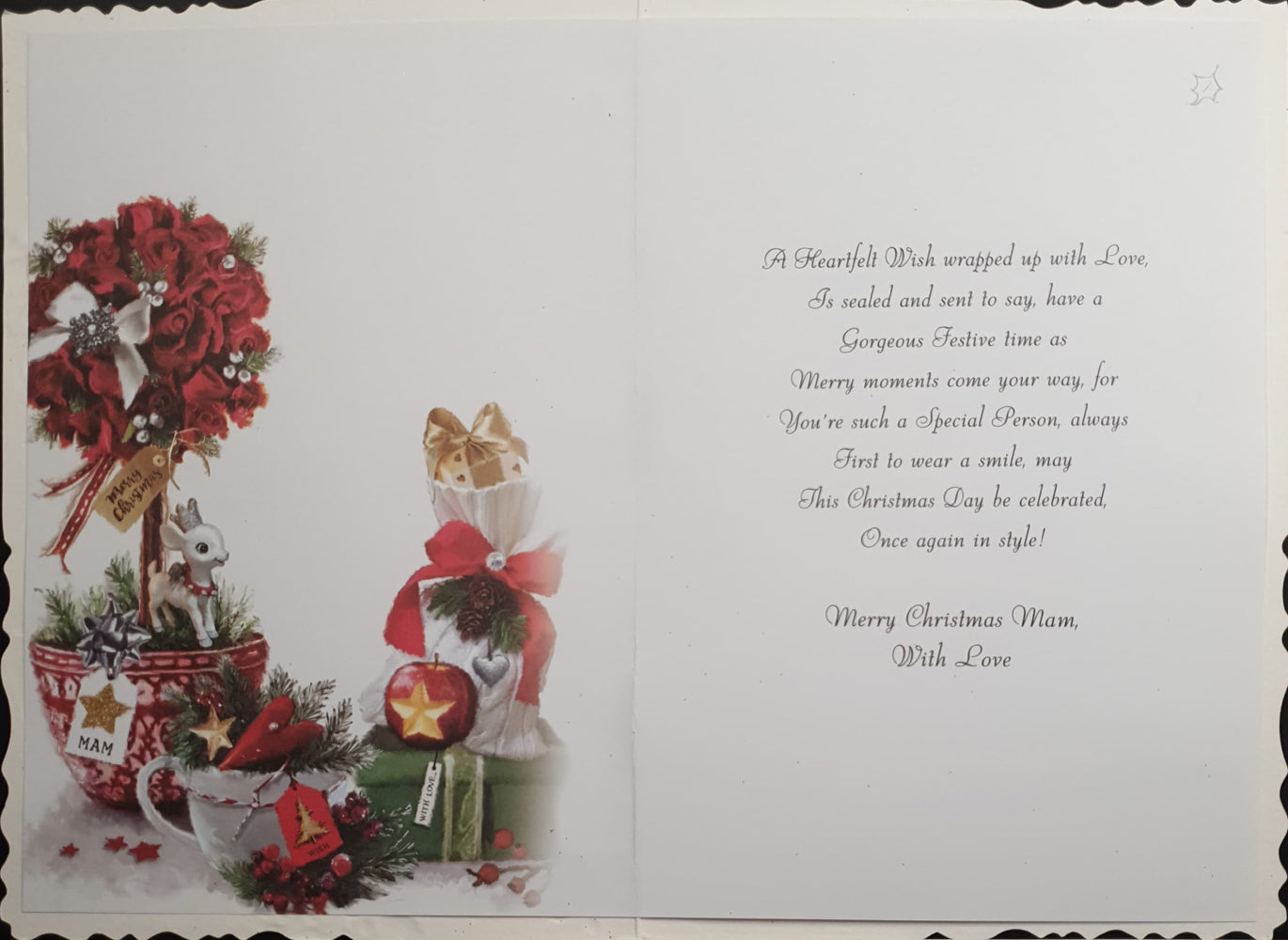 Special Mam Christmas Card - Rose Bouquet & Stars