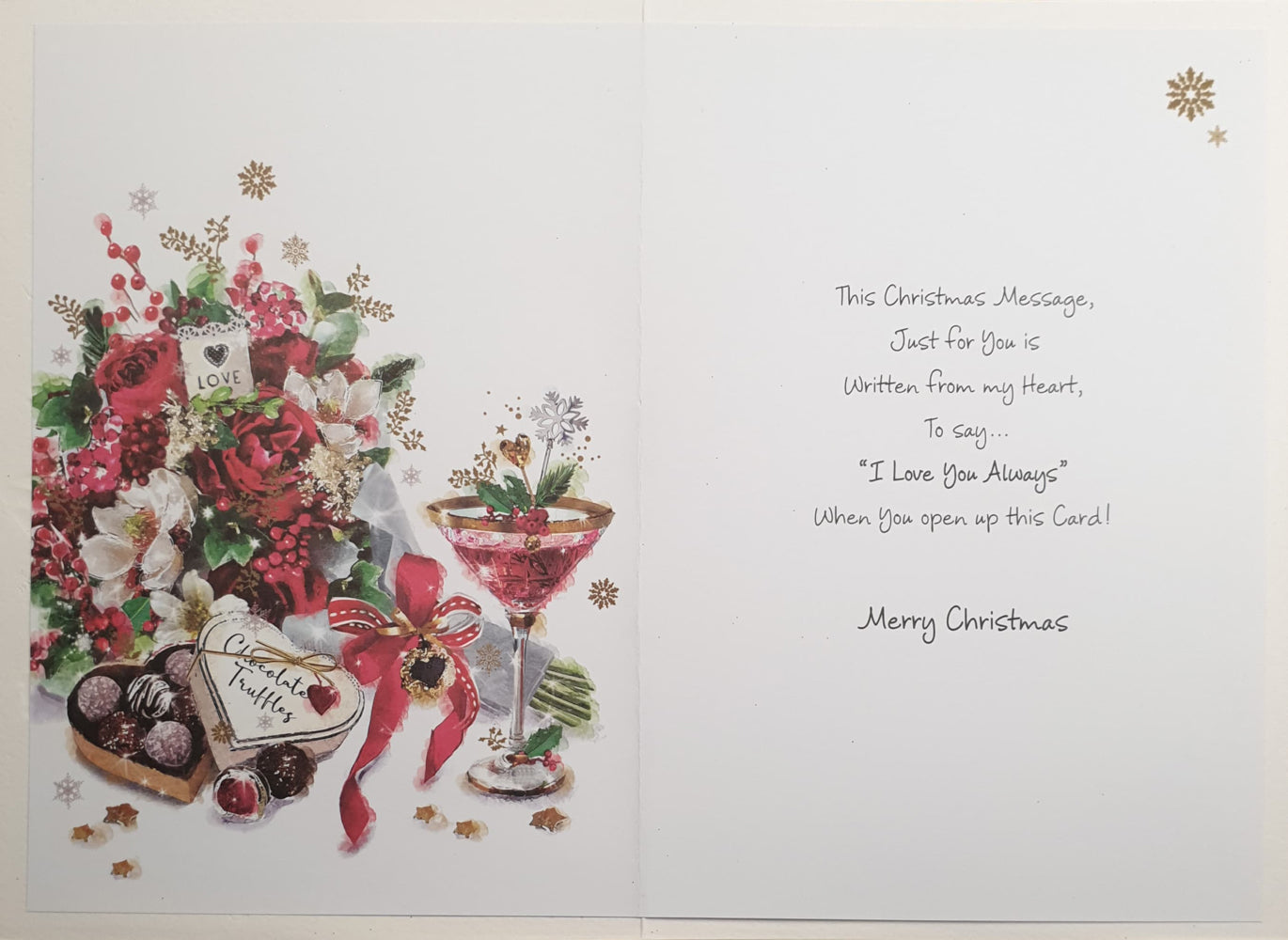 Wife Christmas Card - Chocolate Truffles & Flowers