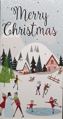 Money Wallet Christmas Card - Merry Christmas / Children Playing in Snow